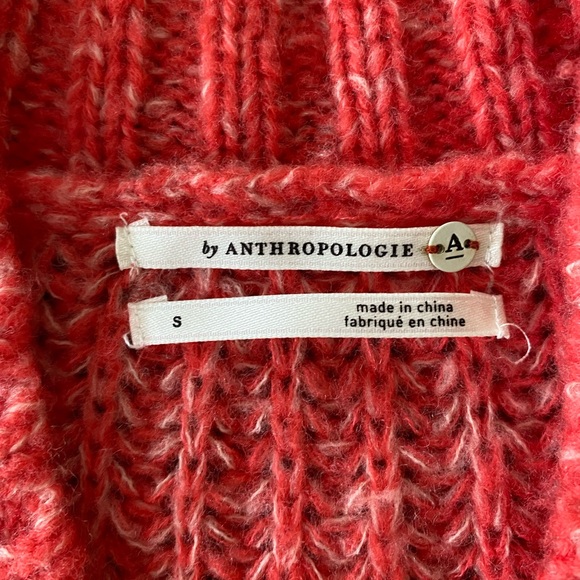 A By Anthropologie Vibrant Red and White V-Neck Sweater - Picture 2 of 5